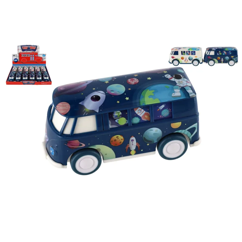 Teddies Autobus vesmír plast 13cm na zotrvačník 2 farby