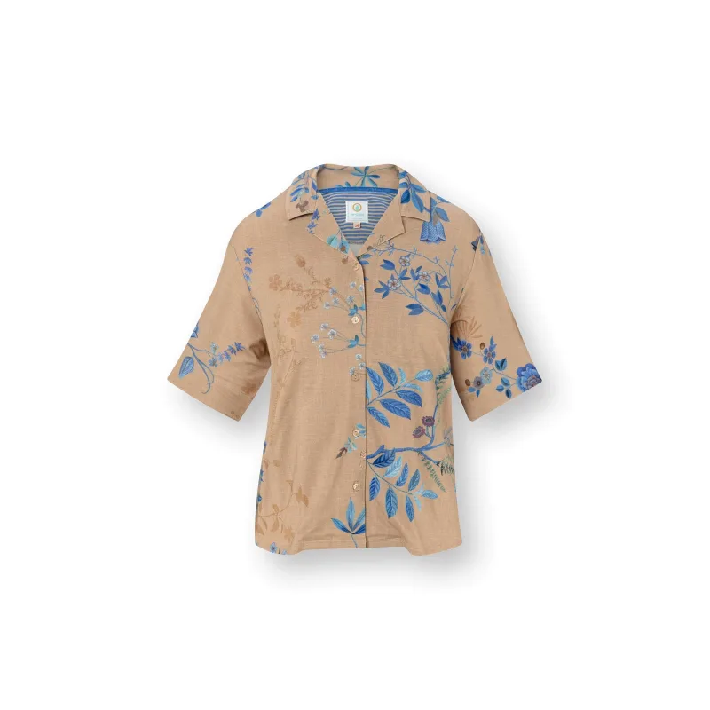 Pip Studio Flora košile s krátkým rukávem Marigold, modrá-khaki