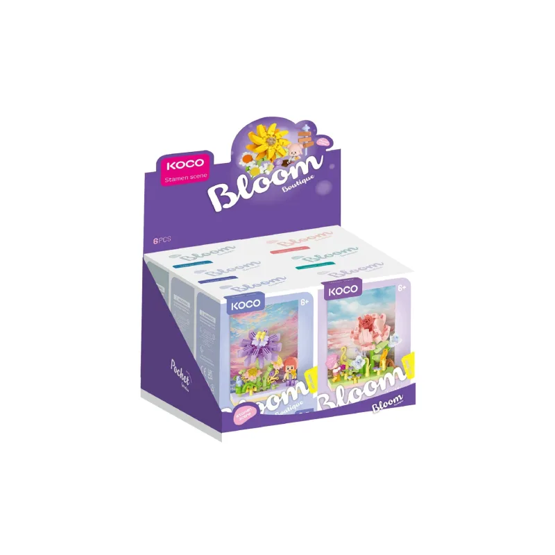 KOCO Stavebnica mini KOCO Kvetinová scenéria plast 6 druhov v krabičke 10x14x6cm 6ks v boxe