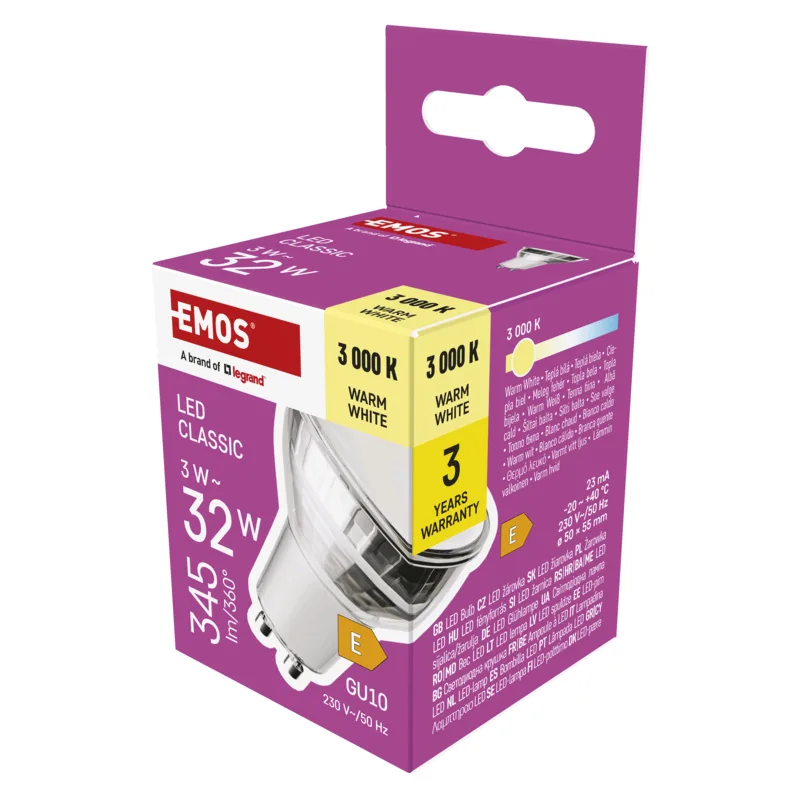 EMOS LED CLS MR16 3W(32W) 345lm GU10 WW 1525730232