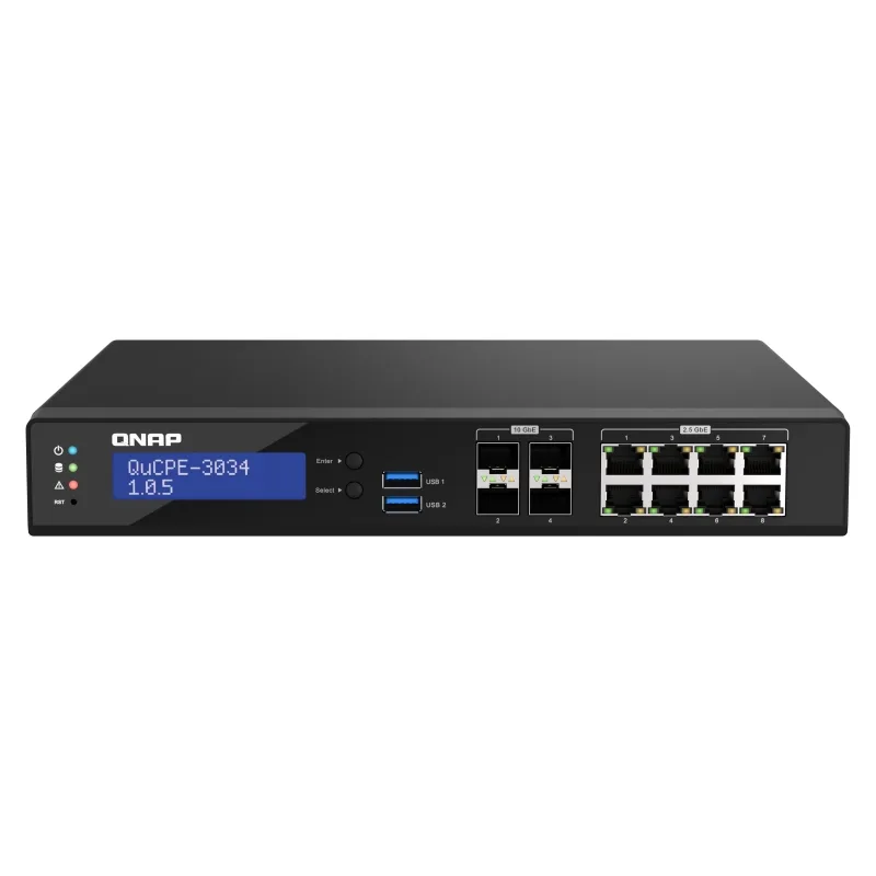 QNAP NVPE zařízení QuCPE-3034-C3758R-16G (4core C3758R 2,4GHz, 16GB RAM, 2xM.2, 8x2,5GbE,4x10G SFP+) QuCPE-3034-C3758R-16G