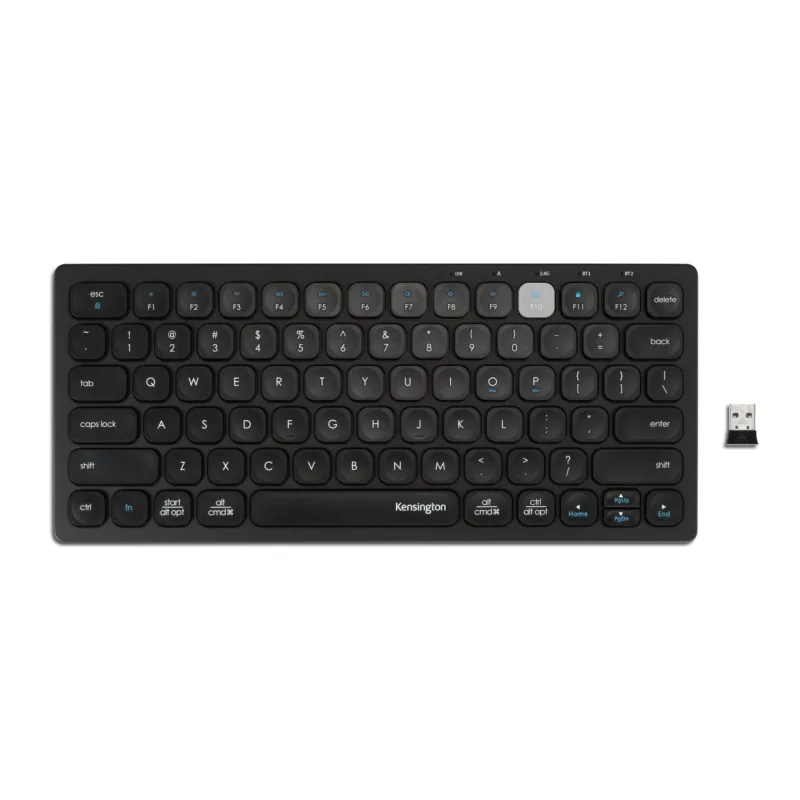 Kensington duální kompaktní klávesnice pro více zařízení/Bezdrátová USB + Bluetooth/UK layout/Černá K75502UK