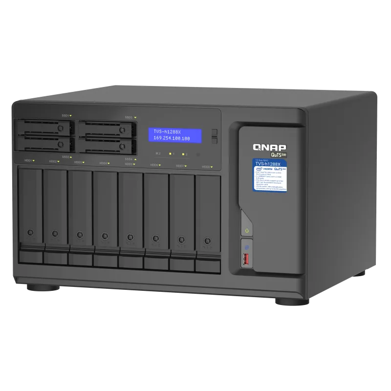 QNAP TVS-h1288X-W1250-16G (Xeon 3,3GHz, ZFS, 16GB ECC RAM, 8x 3,5"+ 4x 2,5", 2x M.2 NVMe, 4x 2,5GbE) TVS-h1288X-W1250-16G