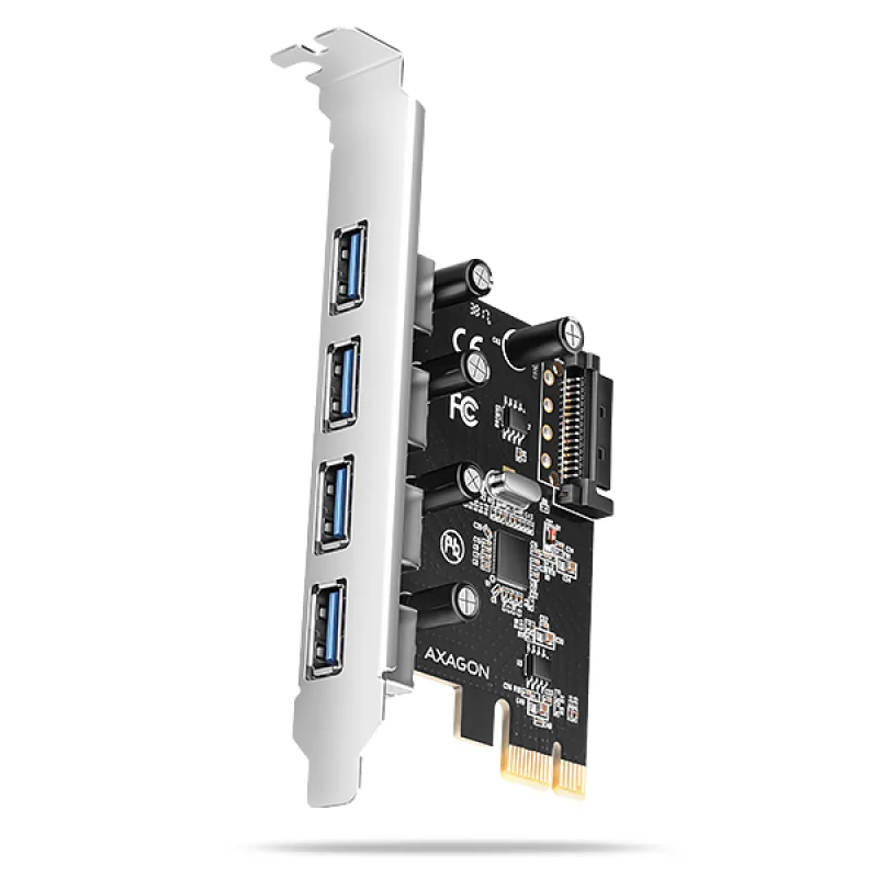 AXAGON PCEU-430RS, PCIe řadič, 4x USB 5Gbps port, SATA napájení, Renesas PD720201, SP PCEU-430RS