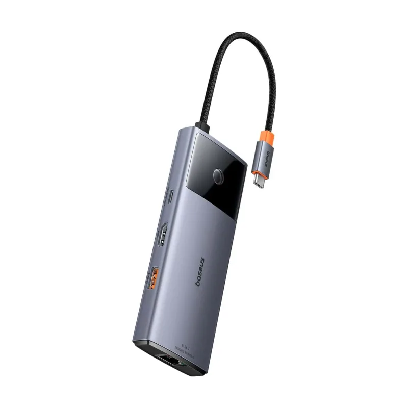 NONAME Baseus hub Series 2 USB 6v1 (USB-C/HDMI4K60Hz/USB-C(10Gbps)/USB-A(10Gbps)/RJ45/USB-C(PD) šedý 6932172643294