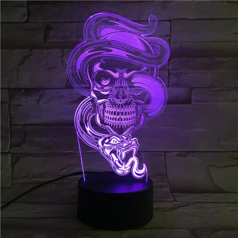 3Dmix 3DL-BTB030 – 3D LED nočná lampa - Lebka s hadom (Bluetooth reproduktor - farba biela)