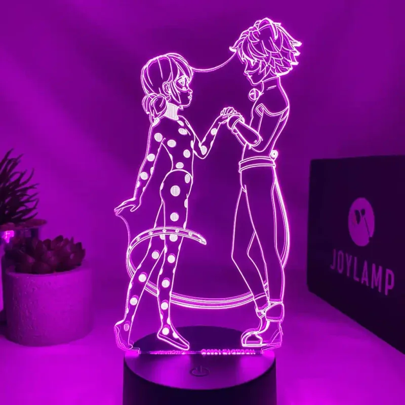 3Dmix 3DL-CLK063 – 3D LED nočná lampa - Kúzelná Lienka a Čierny Kocúr (Miraculous Ladybug) (Hodiny s budíkom)