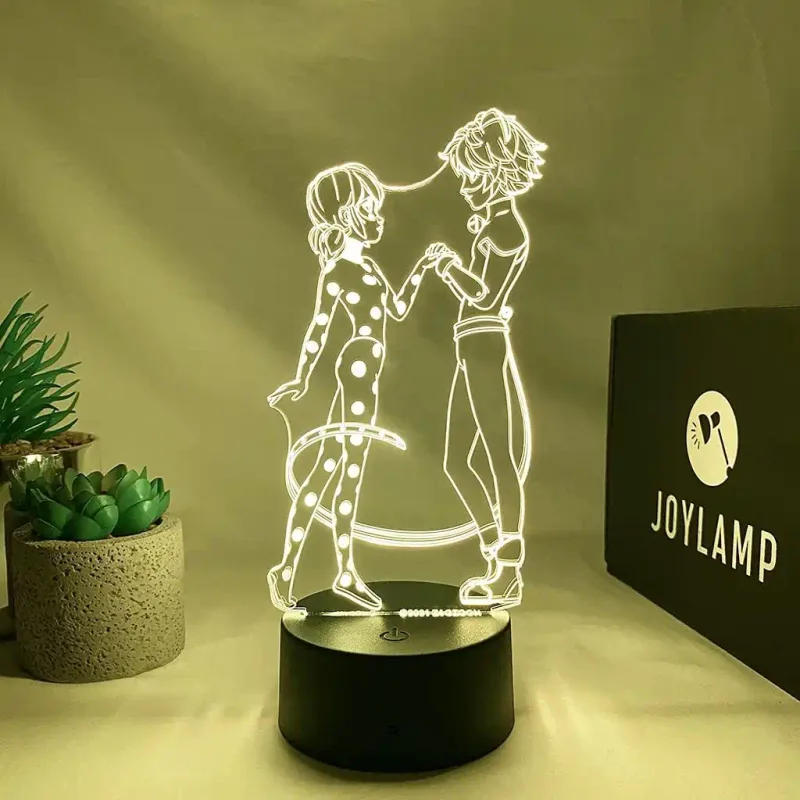 3Dmix 3DL-BSC063 – 3D LED nočná lampa - Kúzelná Lienka a Čierny Kocúr (Miraculous Ladybug)