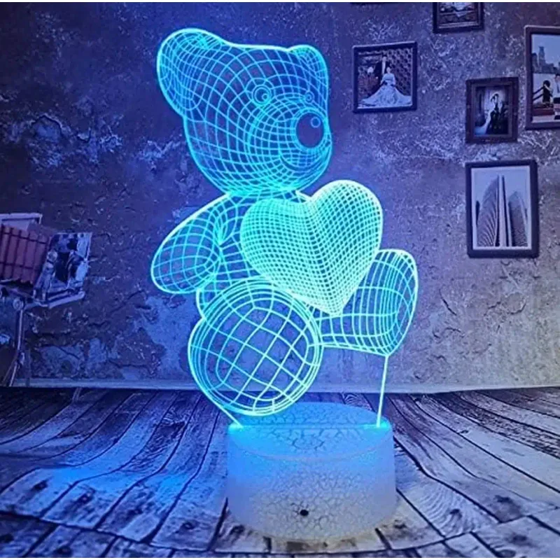 3Dmix 3DL-WD062 – 3D LED nočná lampa - Medvedík so srdcom (Wood)