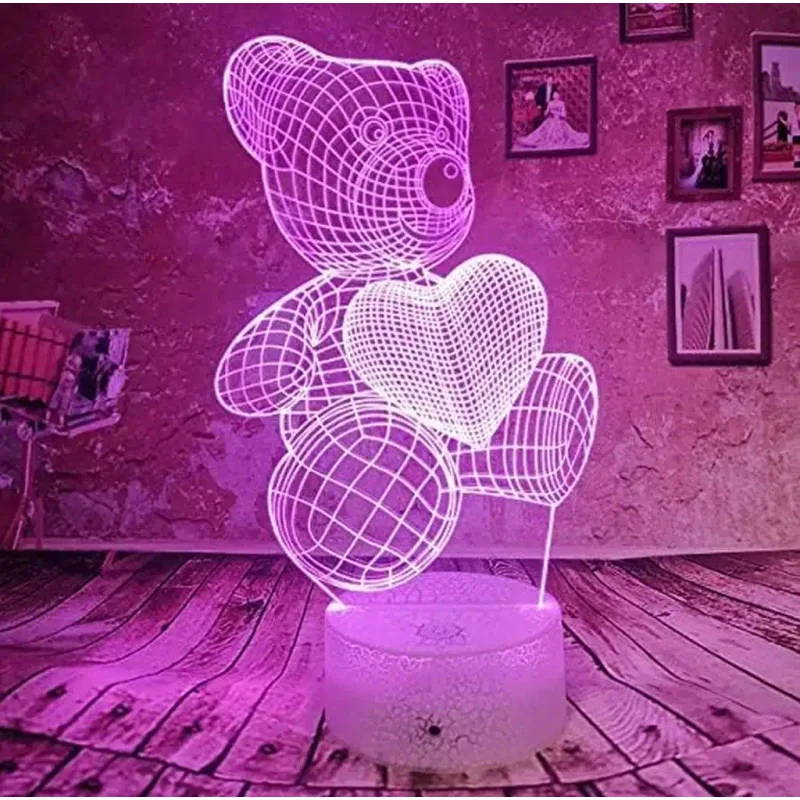3Dmix 3DL-SL062 – 3D LED nočná lampa - Medvedík so srdcom (Solar)