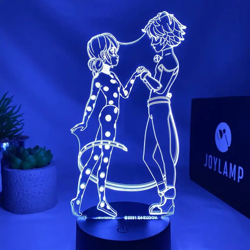 3Dmix 3DL-SMRT063 – 3D LED nočná lampa 3Dmix - Kúzelná Lienka a Čierny Kocúr (Miraculous Ladybug) (Smart)