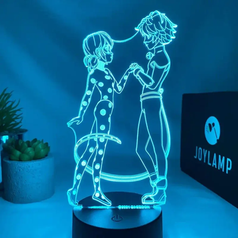 3Dmix 3DL-CRK063 – 3D LED nočná lampa - Kúzelná Lienka a Čierny Kocúr (Miraculous Ladybug) (Crack základňa)