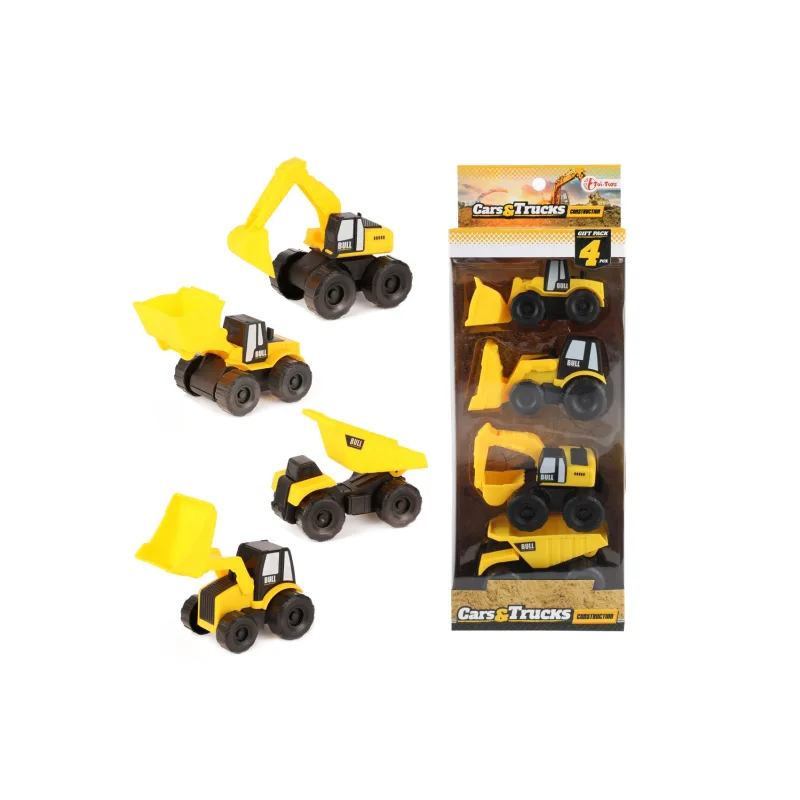 Teddies Auto stavebné 4ks plast 10cm v krabici 12,5x34x6cm