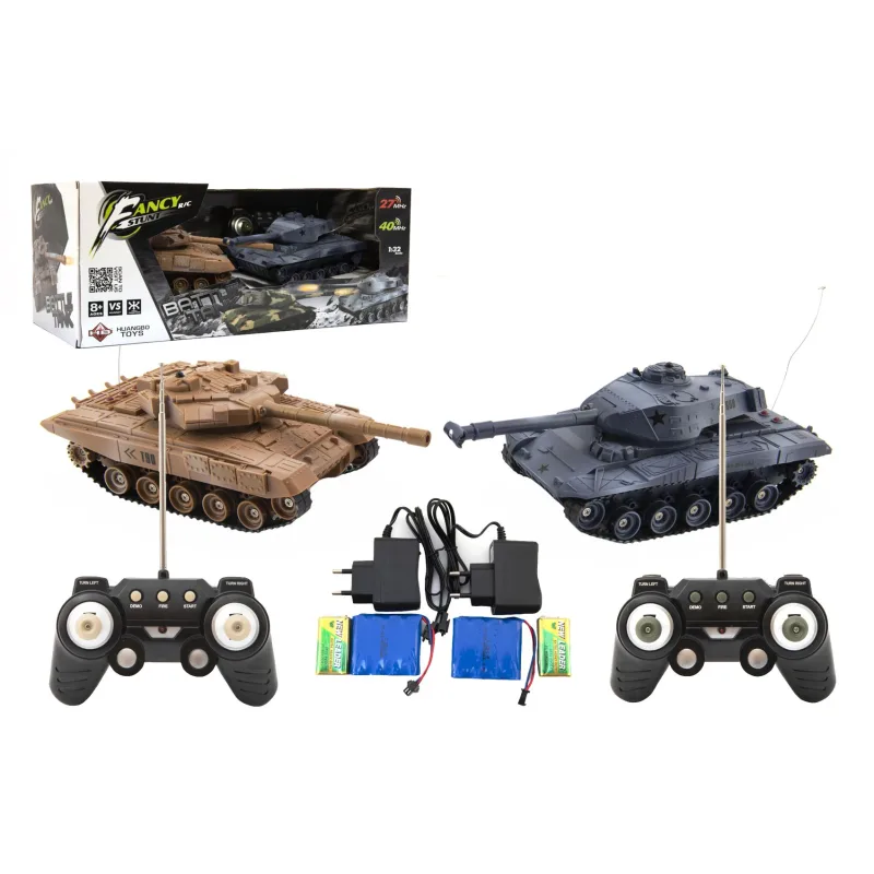Teddies Tank RC 2ks 25cm tanková bitka + nabíjací pack 27MHZ a 40MHz so zvukom so svetlom v krabici 50x20x23cm