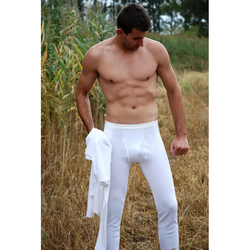 Pánske dlhé termo spodky z bambusu a polypropylénu Bamboo White - M