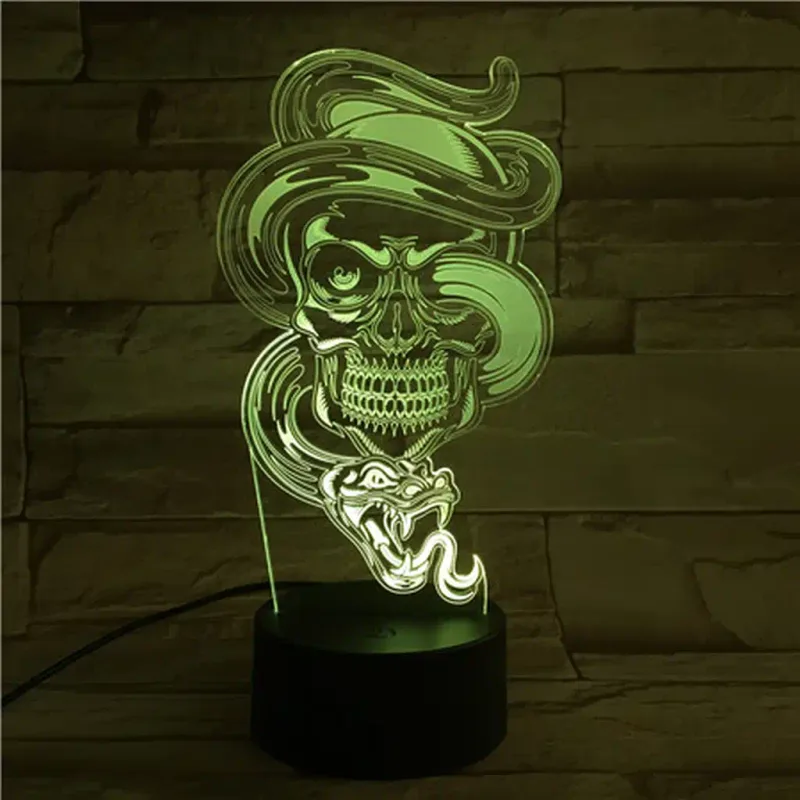 3Dmix 3DL-CRK030 – 3D LED nočná lampa - Lebka s hadom (Crack základňa)