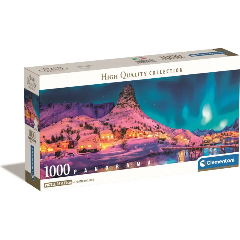 Panoramatické puzzle Clementoni 1000 dielikov Farebná noc nad Lofotami