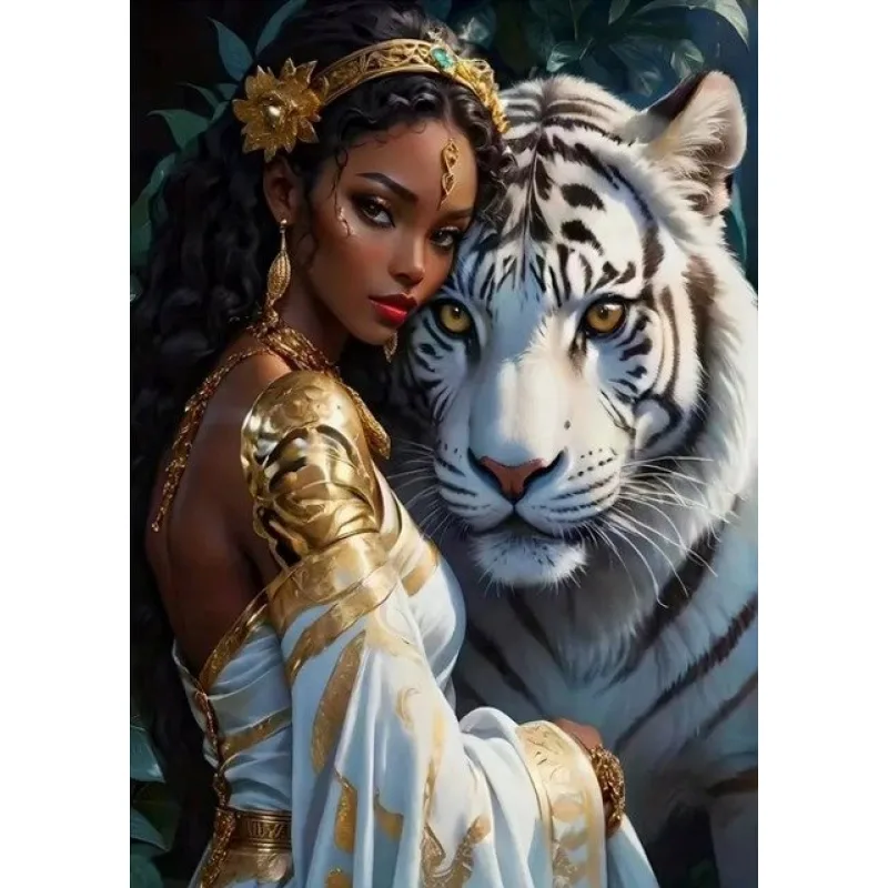 Diamantové maľovanie Norimpex 40x30 cm Žena a biely tiger