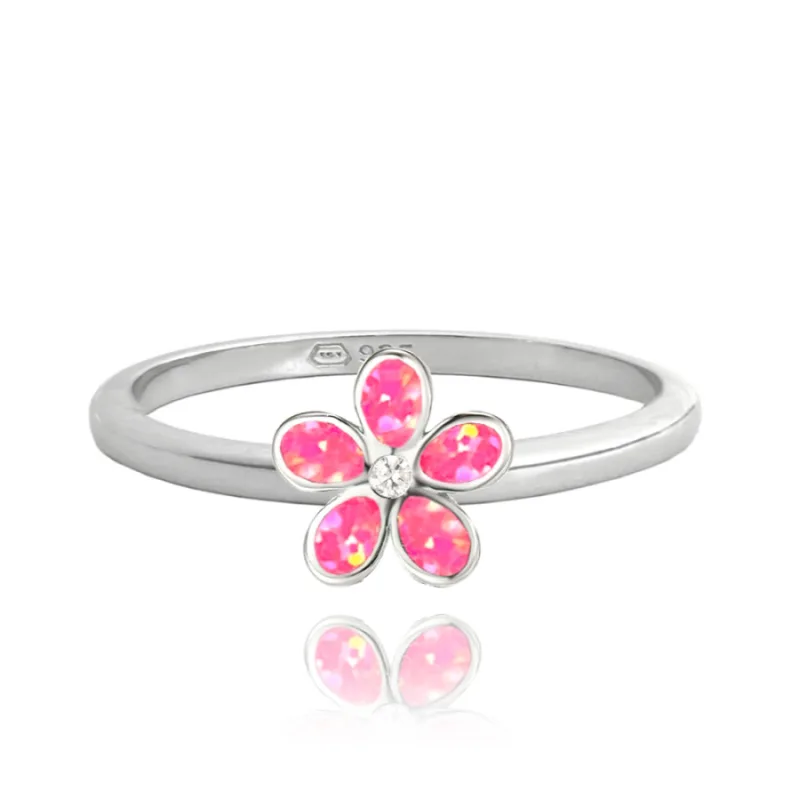 Strieborný prsteň FLOWERS s ružovými opálmi MINET JMAD0043PR, 48