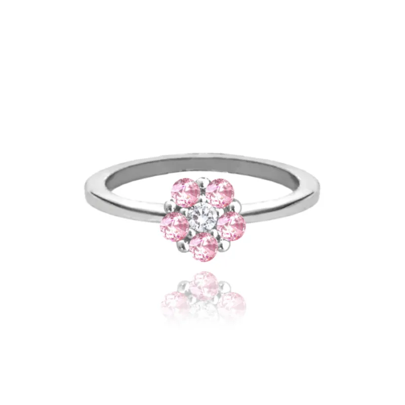 Strieborný prsteň FLOWER s ružovými zirkónmi MINET JMAD0037PR, 50