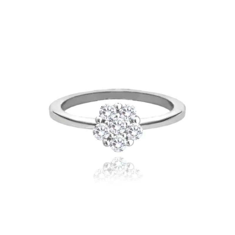Strieborný prsteň FLOWER s bielymi zirkónmi MINET JMAD0037SR, 46