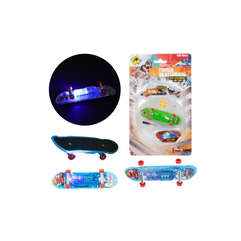 Teddies Skateboard prstový plast 9,5cm na baterie se světlem 3 barvy na kartě