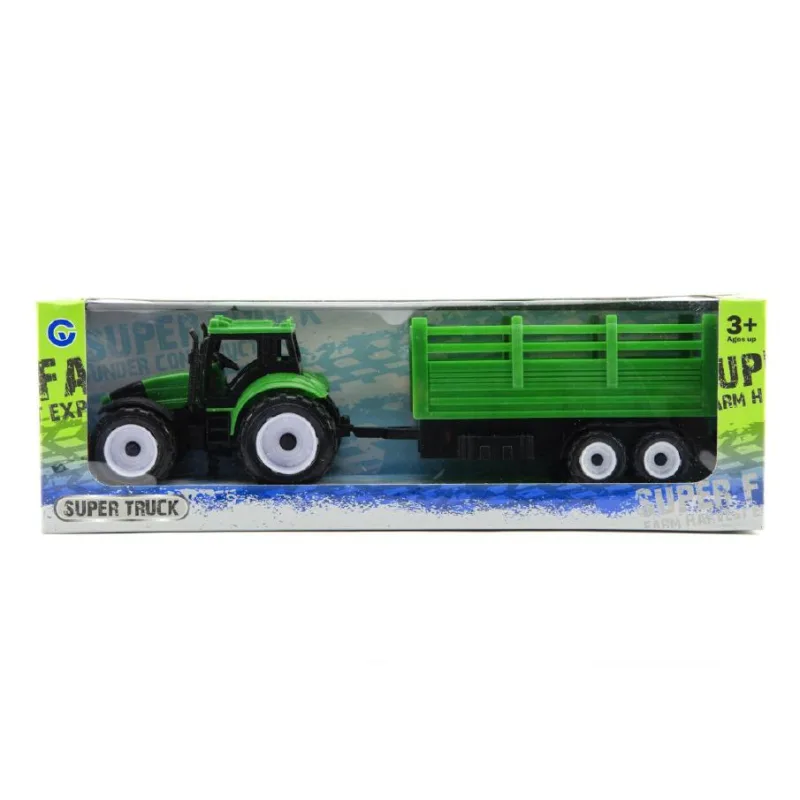 Teddies Traktor s prívesom plast 28cm asst 2 farby v krabičke