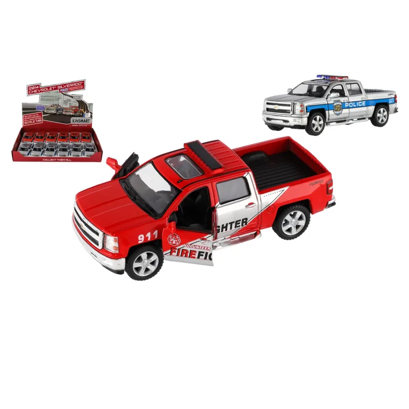 Teddies Auto Kinsmart Chevrolet 2014 Silverado Polícia/Hasič kov/plast 13cm na spätné nat.