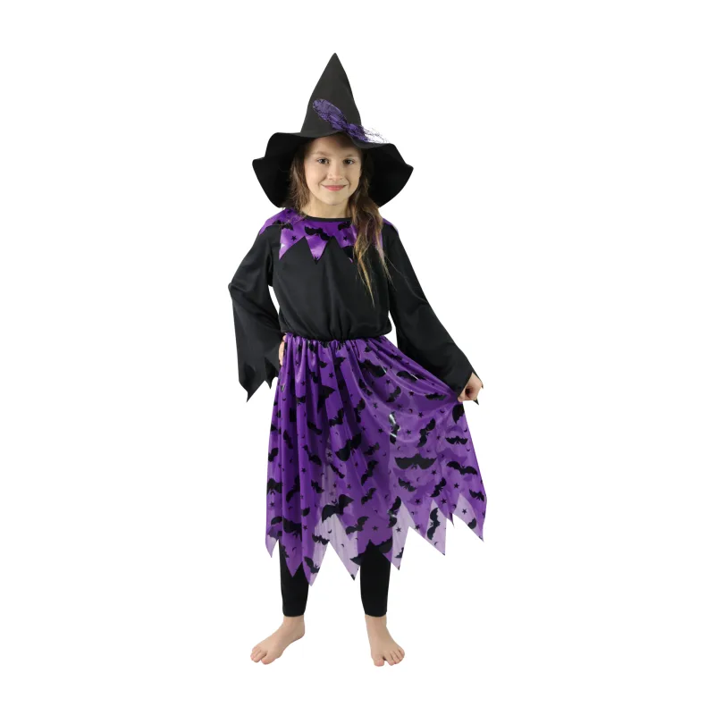 Rappa Detský kostým čarodejnice s netopiermi a klobúkom/Halloween (S)