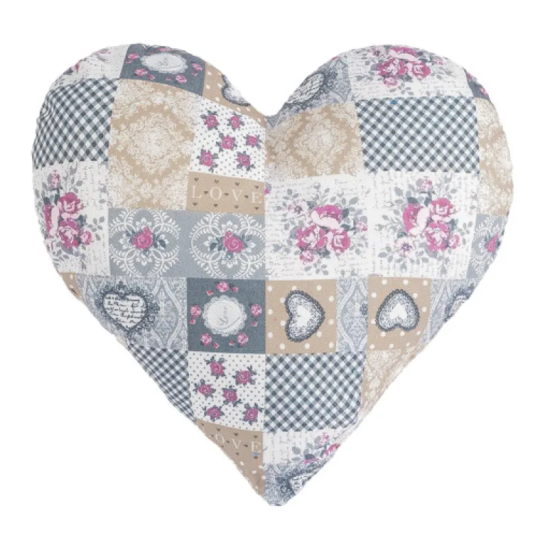 Bellatex polštářek Srdce patchwork vínová, šedá - 42x40 cm