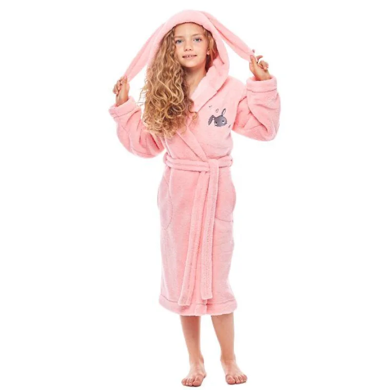 Dievčenský župan s ušami Bunny ružový 134/140