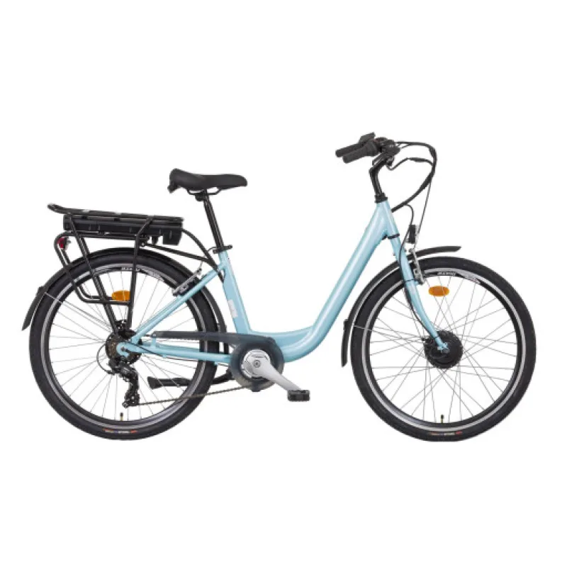 Liberty elektrokolo e-VIA 6 spd 26" přední motor, 36V/14Ah, 2025 tyrkysové, Přední vidlice Odpružená