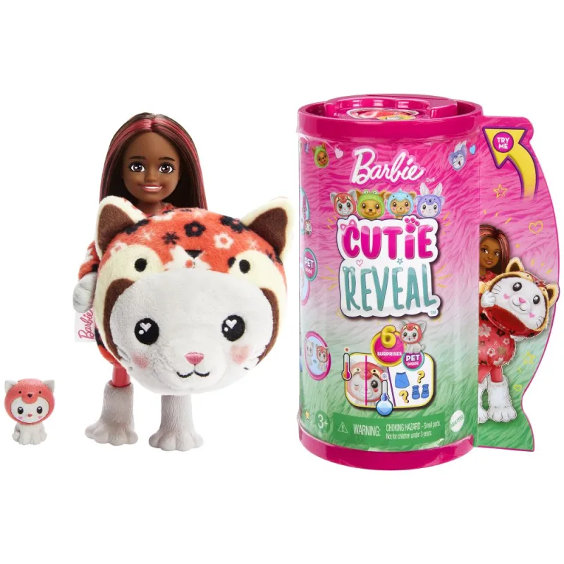 Mattel Barbie CUTIE REVEAL CHELSEA V KOSTÝME - KOTE V ČERVENOM KOSTÝM PANDE