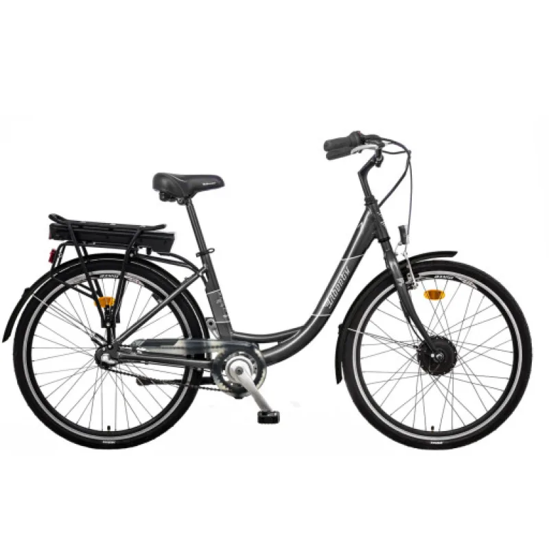 Liberty elektrokolo e-VIA 3spd 26" přední motor, 36V/14Ah, 2025 antracitové, Přední vidlice Pevná