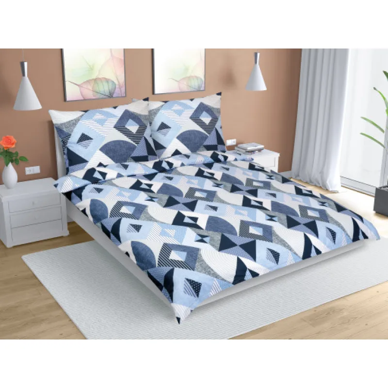 Bellatex Povlečení bavlna, Geometrie modrá - 200x200, 2ks 70x90 cm