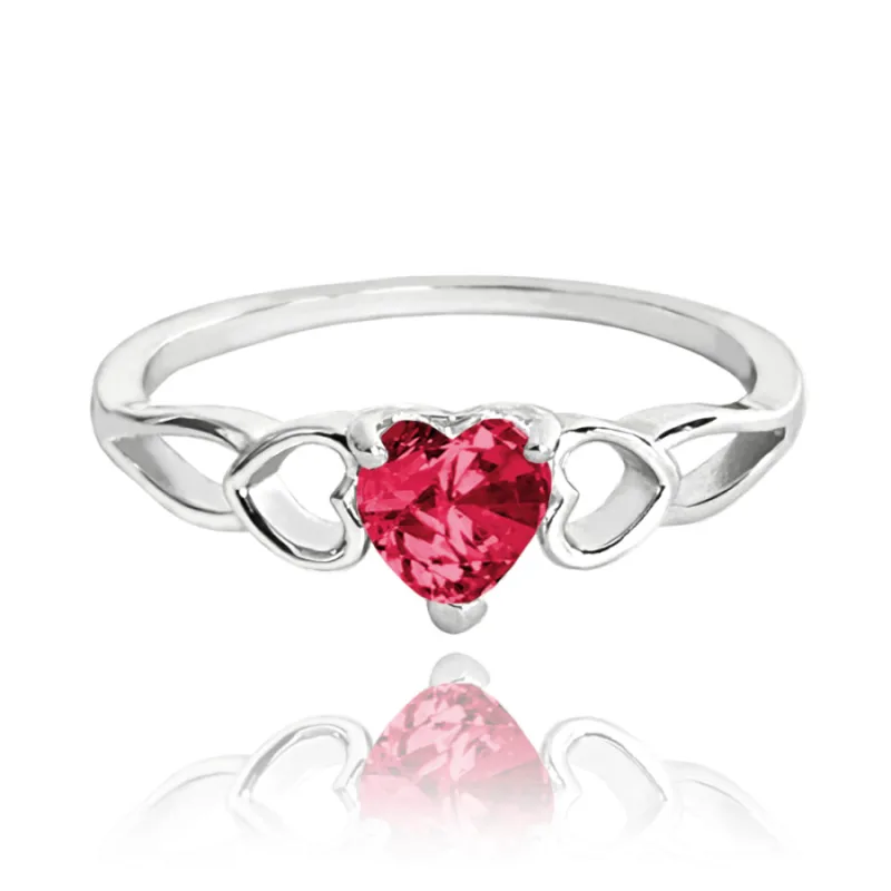 Strieborný prsteň LOVE s červeným zirkónom srdce MINET JMAS0181CR, 59