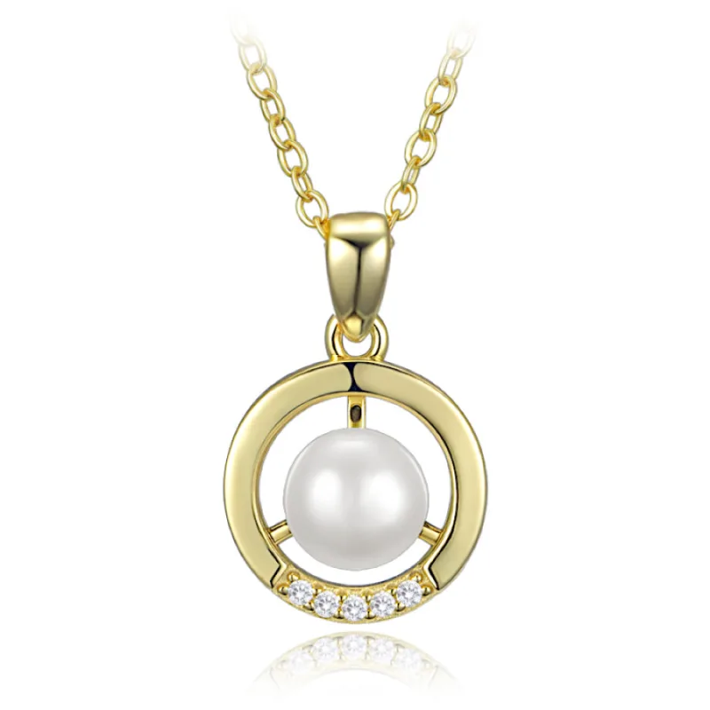 Elegantný pozlátený strieborný náhrdelník s perlami a zirkónmi MINET JMAS7061GN45