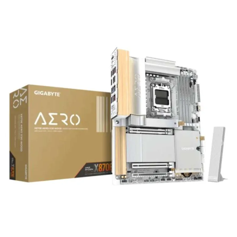 GIGABYTE MB Sc AM5 X870E AERO X WOOD, AMD X870E. 4xDDR5, 2xUSB-C, 2xHDMI, Wifi, ATX (X870E AERO X WOOD)