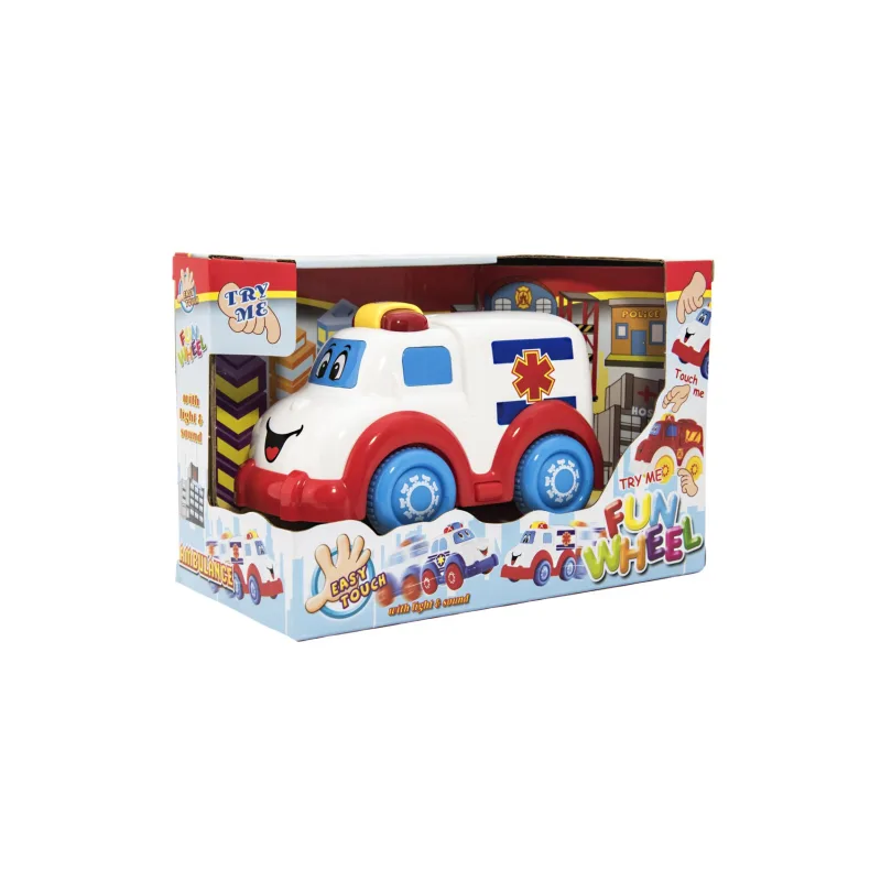 Teddies Auto ambulancie pre najmenších plast 15cm na voľný chod na bat. so svetlom so zvukom v krabičke 12m+