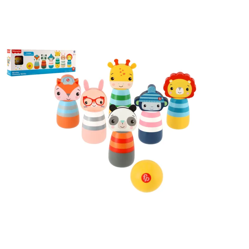 Teddies Kolky zvieratká 6 ks drevo v krabici 49x16x8cm