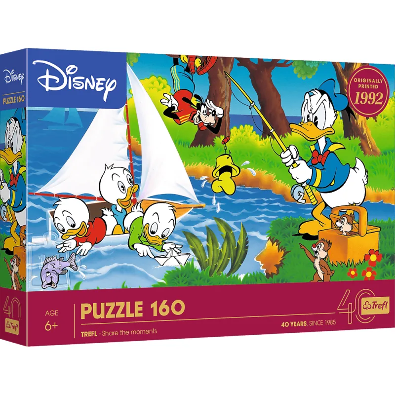 Puzzle pre deti Trefl 160 dielikov Káčerovské príbehy: Zábava na jazere (40. výročie Trefl)