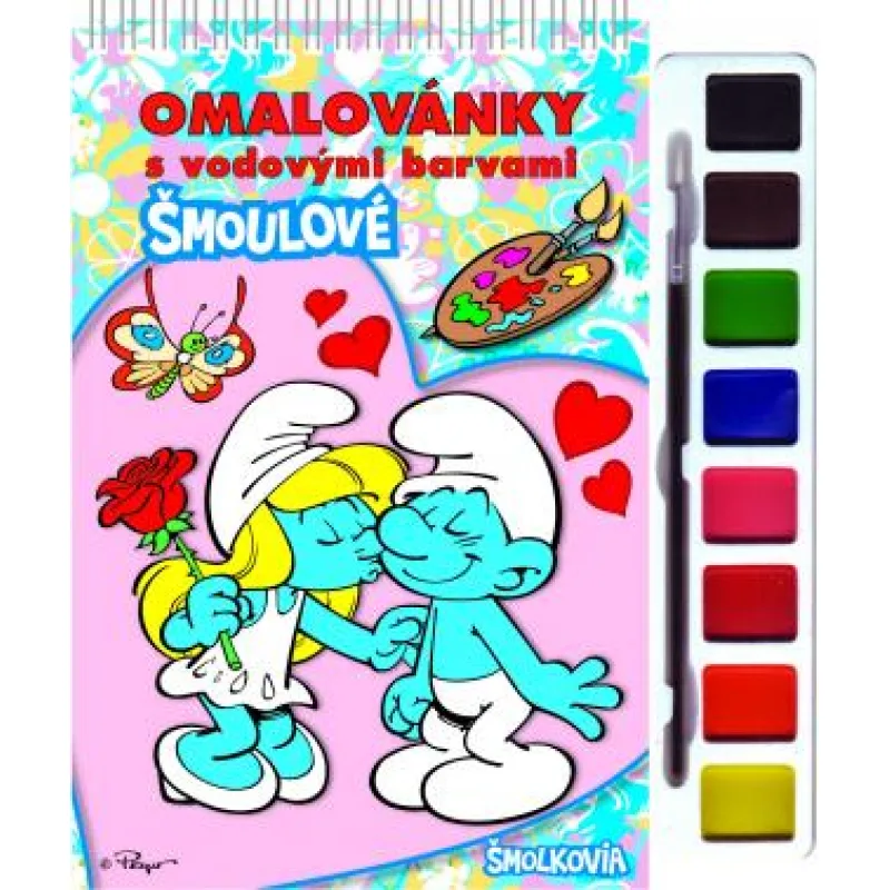 Omalovánka s barvami a štětcem Šmoulové