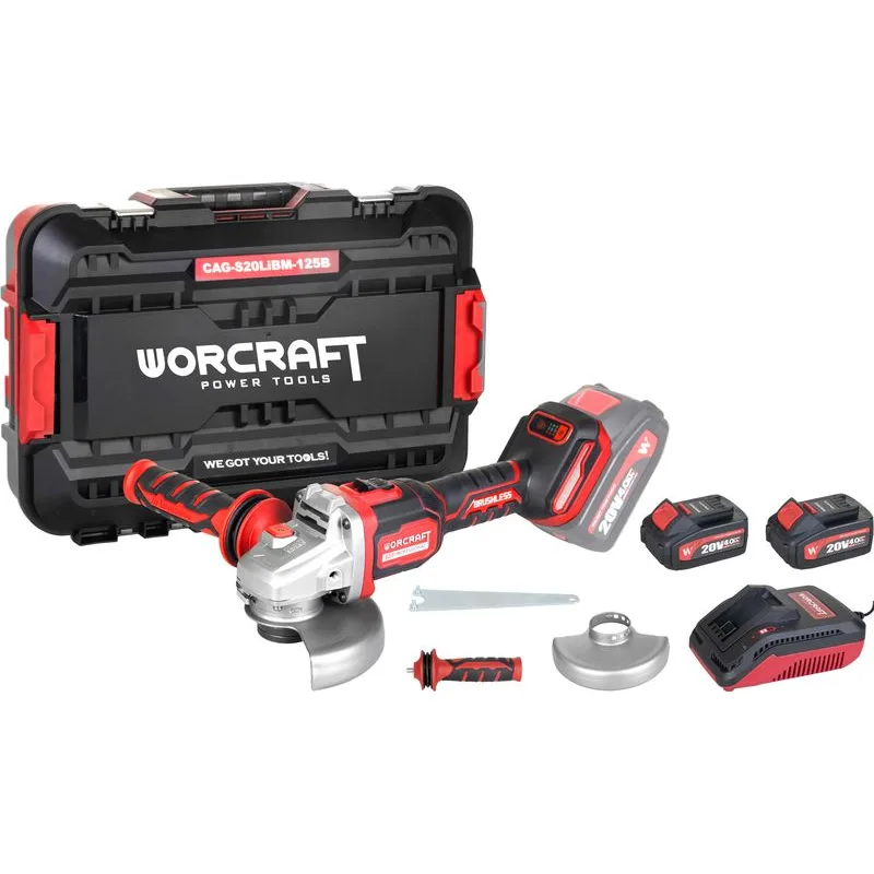 Set Worcraft CAG-S20LiBM, uhlová brúska 125 mm, ShareSYS , bezuhlíková, 6 rýchlostná, v kufríku
