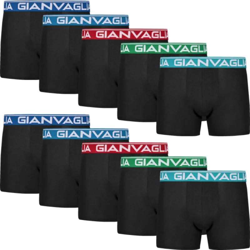 Pohodlné Pánske Bavlnené Boxerky Regular Fit GIANVAGLIA 10 ks 85% bavlna - 5 farieb darčekové balenie M