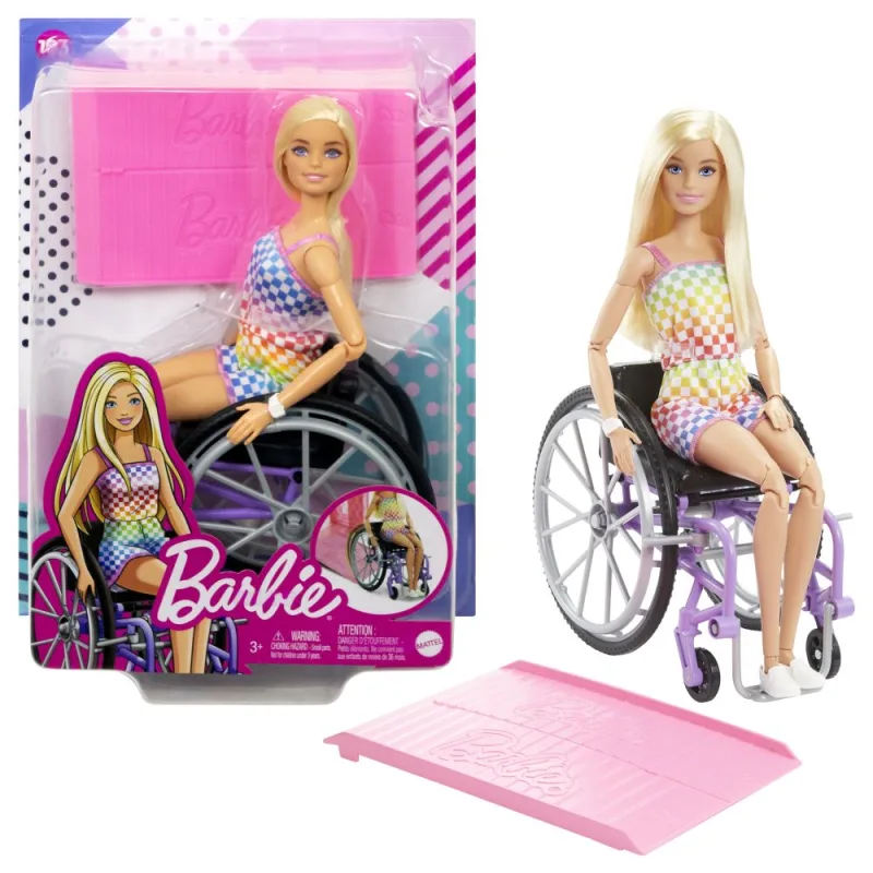 Barbie modelka na invalidnom vozíku v kockovanom overale