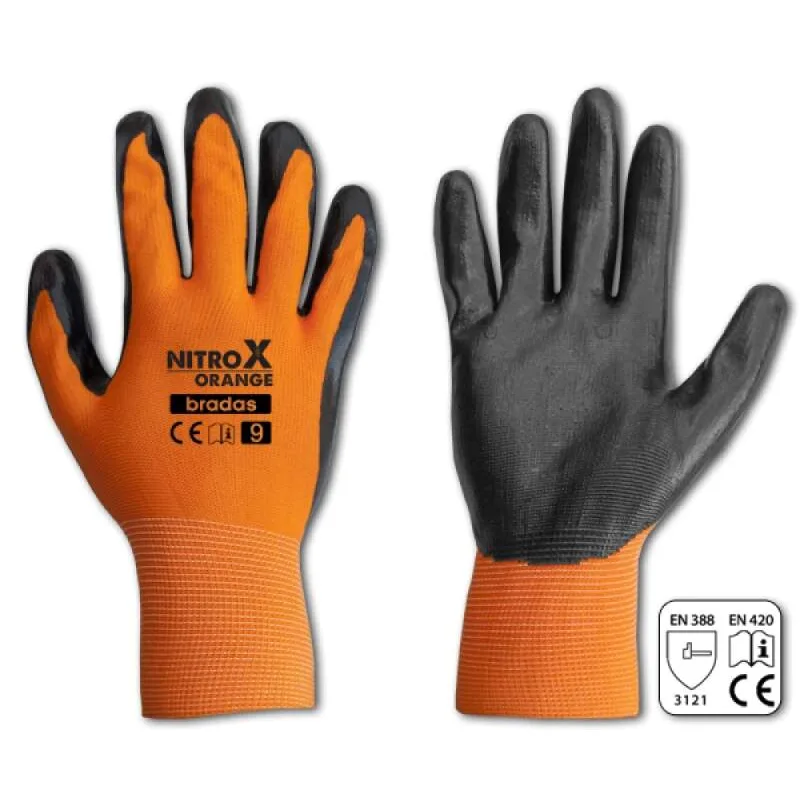BRADAS NITROX ORANGE – ochranné nitrilové pracovné rukavice, veľ. 10