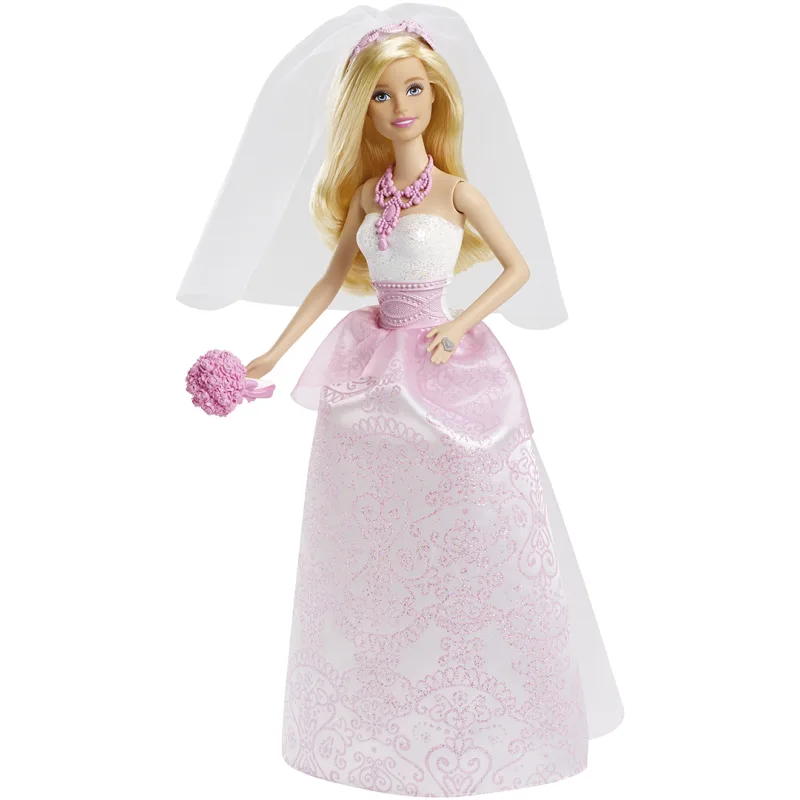 Mattel Bábika Mattel Barbie nevesta s kyticou v ružovo-bielych šatách