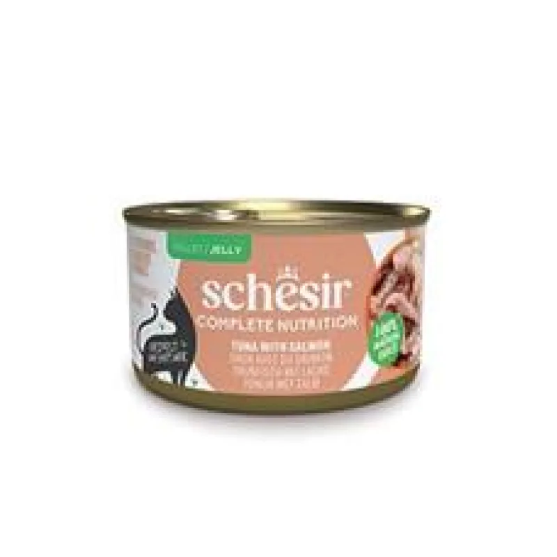 Schesir Cat konz.Compl.Nutrition Tuňák+losos želé 85g