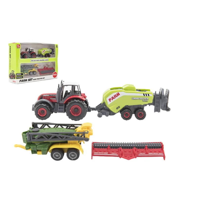 Teddies Sada farma traktor s príslušenstvom 4ks kov/plast mix druhov v krabici 21x15x6cm