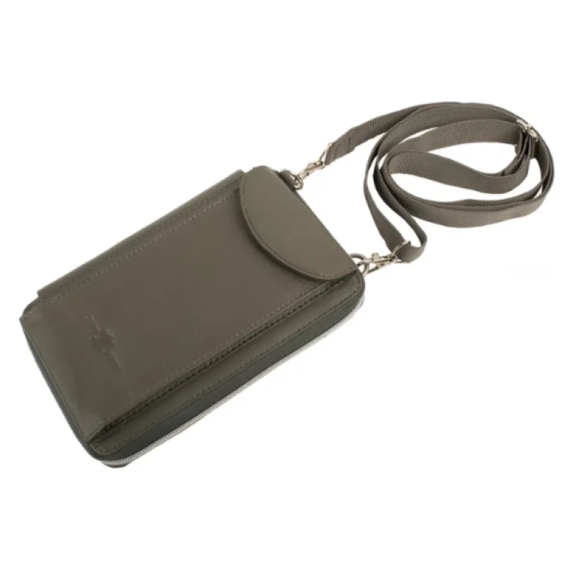 Taška cez rameno na smartfón HUNTER - sivá koža 20x13cm